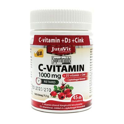 JUTAVIT C - vitamin 1000 mg D3 - vitamin + cink + csipkebogyó kivonat retard filmtabletta (45db)